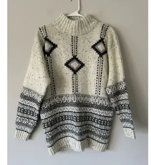 Fabrizio Vintage Wool Blend Grandpa Nordic Fair Isle Mock Neck Sweater Size M thumbnail 1