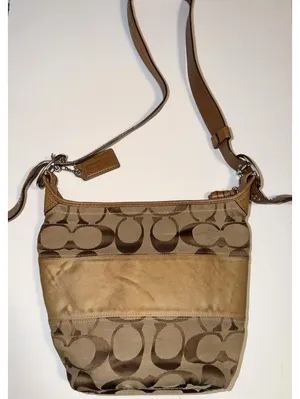 Coach Canvas Leather Tan Signature Shoulder Bag Handbag Purse medium thumbnail 2