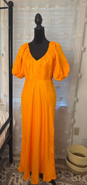 Banana republic NWT Orange Puff-Sleeve Midi/Maxi Dress sz4 thumbnail 1