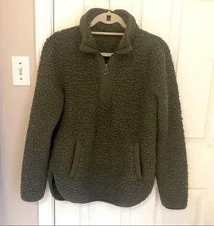 Oversized Fleece Sherpa Pullover Green thumbnail 3
