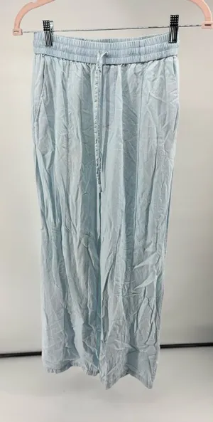 Zara Lyocell Wide Leg Drawstring Pull On Pants Size S Light Blue thumbnail 1