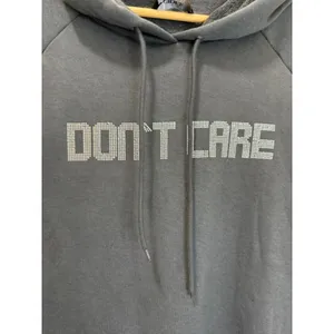 Cider “DON’T CARE” Rhinestone Hoodie – Dark Gray – Size XL (Oversized) thumbnail 4