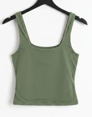 Old Navy Olive Green Crop Tank Top Women's XS Stretch Cotton Sleeveless Casual thumbnail 1