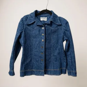 DenimWorks Western Jacket 70s Retro Dark Wash Oversized‎ Collar Blue Small thumbnail 2