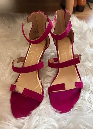 Jessica Simpson Emara Pink Fuchsia Lucite Stiletto Heels Sandal Size 6.5 thumbnail 1