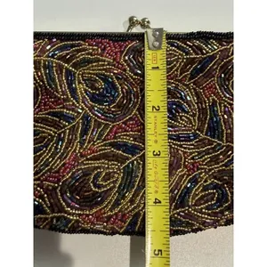 Multi-color LaRegale Evening Purse‎ Clutch Shoulder Strap Peacock Beaded M thumbnail 8
