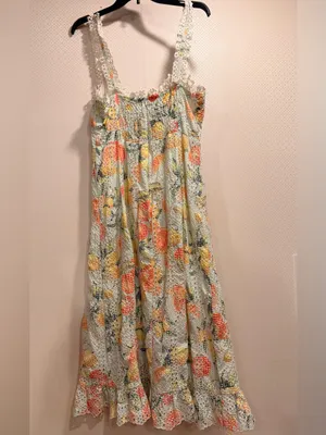 Anthropologie White Ruffled Eyelet Floral Embroidered Dress thumbnail 8