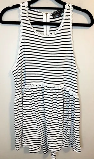 POL Striped Lace Trim Tunic Tank Top Boho Babydoll S thumbnail 1