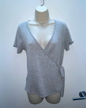 Caution to the Wind Asymmetrical Self-tie Gray Top thumbnail 2