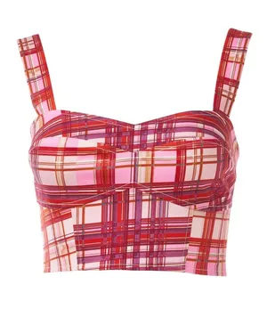 Amur Tess Cropped Bustier Plaid Top Pink Size Medium thumbnail 1