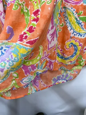 Lauren Ralph Lauren Orange Floral Paisley Peasant Blouse L 100%cotton thumbnail 9