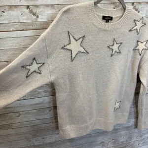 Rails Womens XS Sweater Cashmere Blend Virgo Gray White Stars Drop Shoulder thumbnail 3