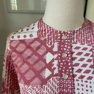 Vintage 70s Mauve Pink White Retro Print Shift Dress Scarf XS S thumbnail 4