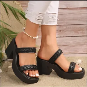 Black Platform Sandals Chunky Heel Size 8.5 thumbnail 8