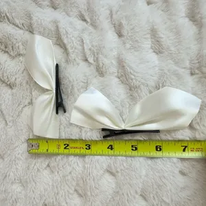 Ivory White Satin Hair Bow Clips - 2 Piece Set thumbnail 3