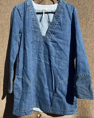 Free People Dreaming Of Denim Hendrix Tunic Oversized Women’s Sz S Denim Blue thumbnail 1