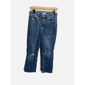 Zara Straight Leg Jeans Womens 6 Blue‎ Distressed Ripped High Rise Casual Denim thumbnail 2