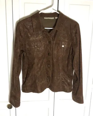 BAMBOO TRADERS Faux Leather acket size Petite Medium Brown thumbnail 1