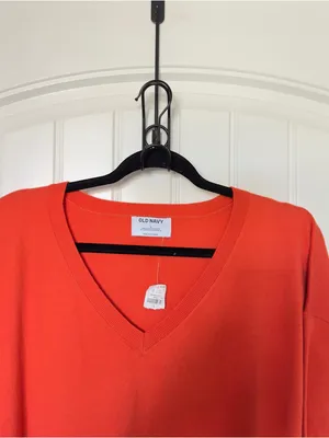 Old Navy Women Large Orange So Soft Loose V Neck‎ Sweater Normcore Minimalist thumbnail 4