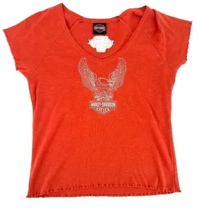 Harley Davidson women’s‎ orange Eagle shirt FT Worth Texas small thumbnail 1
