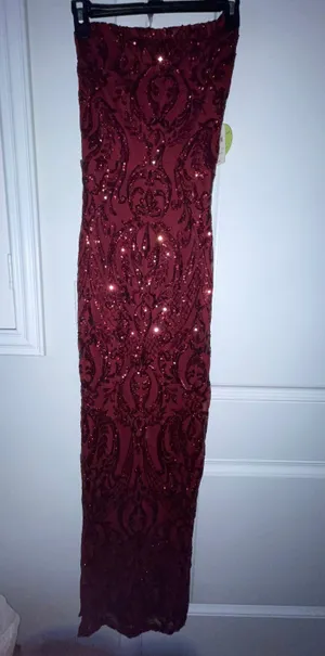 Formal Prom One Shoulder Red Sequin Maxi Dress XS thumbnail 4
