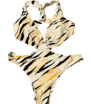 Cupshe x Stassie Monokini Swimsuit Women XL Tiger Print Cutout Halter Beach Vaca thumbnail 1
