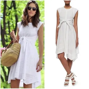Rebecca Taylor Dress Women‎ 2 White Netted Eyelet Tie Waist Cap Sleeve Midi Boho thumbnail 2