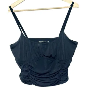 Abercrombie & Fitch Soft AF Black Ruched Camisole Crop Top Tank Top Size Size L thumbnail 1