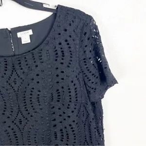 J. CREW Factory Black Eyelet Overlay Short Sleeves Blouse, Size 8 Casual Neutral thumbnail 9