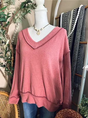 Urban Outfitters Cody V-Neck Oversized Dusty Mauve Pink Sweatshirt S thumbnail 2