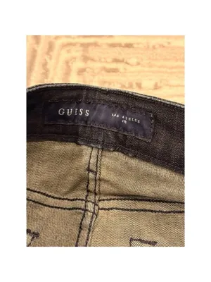 GUESS women's 27" waist blue denim skinny jeans with black leather ankle zippers thumbnail 3