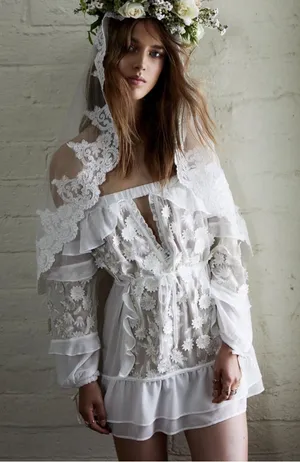 For Love & Lemons Bridal Carolina Daisy Off The Shoulder Mini Dress size Medium thumbnail 1