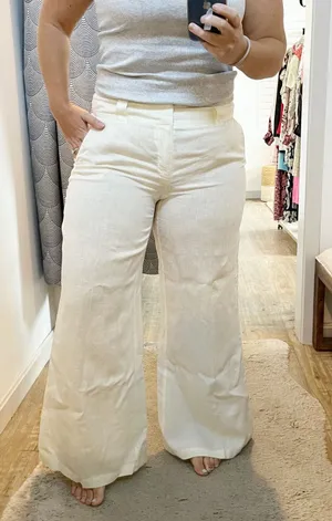 London Jean The Marisa 100% Linen Mid Rise Wide Leg Trouser Pants Cream Ivory 12 thumbnail 1