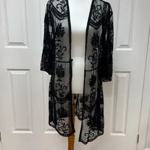 Primark Black Lace Embroidered Floral Cover-Up - Size‎ L. thumbnail 3