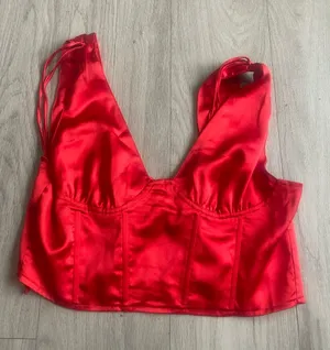 Red Satin Bustier Crop Top Size M thumbnail 1