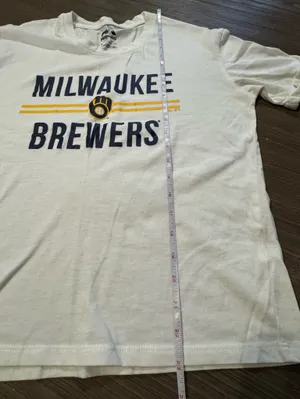 Majestic Cream Milwaukee Brewers Logo Tee with Navy and Yellow Accents thumbnail 6