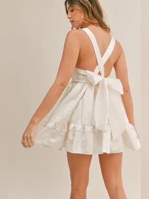 Amabel by Mable-Anthropologie Kiley Ivory Textured Floral Mini Dress Bow Small thumbnail 7