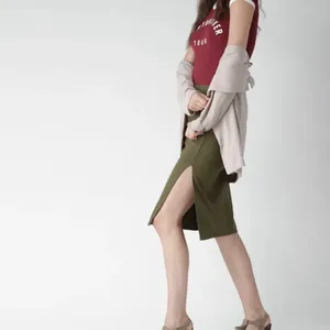 Forever 21 Womens S Midi Pencil Skirt Olive Green Stretch Side Slit thumbnail 4