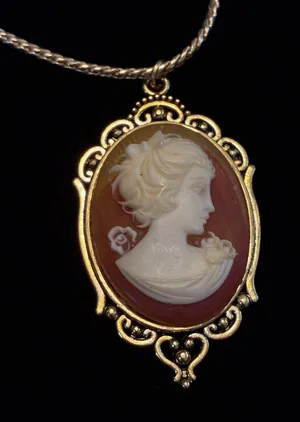 Vintage Style Gold Tone Cameo Necklace – Mid Century Victorian Revival 24” thumbnail 1