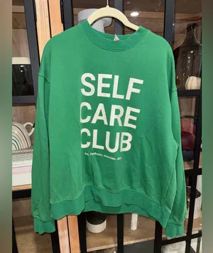 H&M Self Care Club crewneck pullover sweatshirt sporty rich ribbed kelly green thumbnail 2