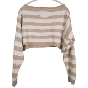 We The Free Into The Blue Striped Sweater Crop Small Tan Cream Granola Cozy Fall thumbnail 3