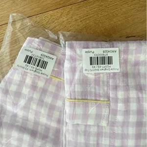 All for Mimi Gingham PJ Short Sleeve Top & Short Set Size XS Purple Yellow thumbnail 2