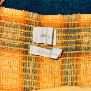164‎ | Urban Outfitters Plaid Ruffle Smocked Back Romper Orange Yellow Women L thumbnail 5