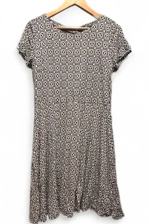 Loft Short Sleeve Stretch Blue White Geometric Skater‎ Dress Sz 6 thumbnail 1