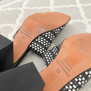 Top shop black and white weave low block heel mule sandals thumbnail 7