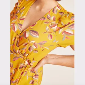 NWT Anthropologie Lisette Wide-Leg Jumpsuit Small Yellow Red thumbnail 4