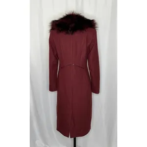 WHBM Burgundy Long Coat Removable Faux Fur Collar White House Black Market XS thumbnail 9
