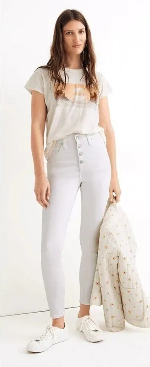 Madewell Jeans Women 27 White Denim Button Fly 10 Inch High Rise‎ Skinny Crop thumbnail 1