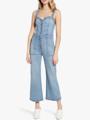7 For All Mankind Denim Corset Jumpsuit Sweetheart Button Front Medium M thumbnail 7