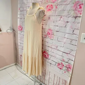 🔥🔥5 for $25🔥🔥 Lulus Sleeveless Tie Ribbon Shoulder Ruffled Cream Maxi Dress thumbnail 3